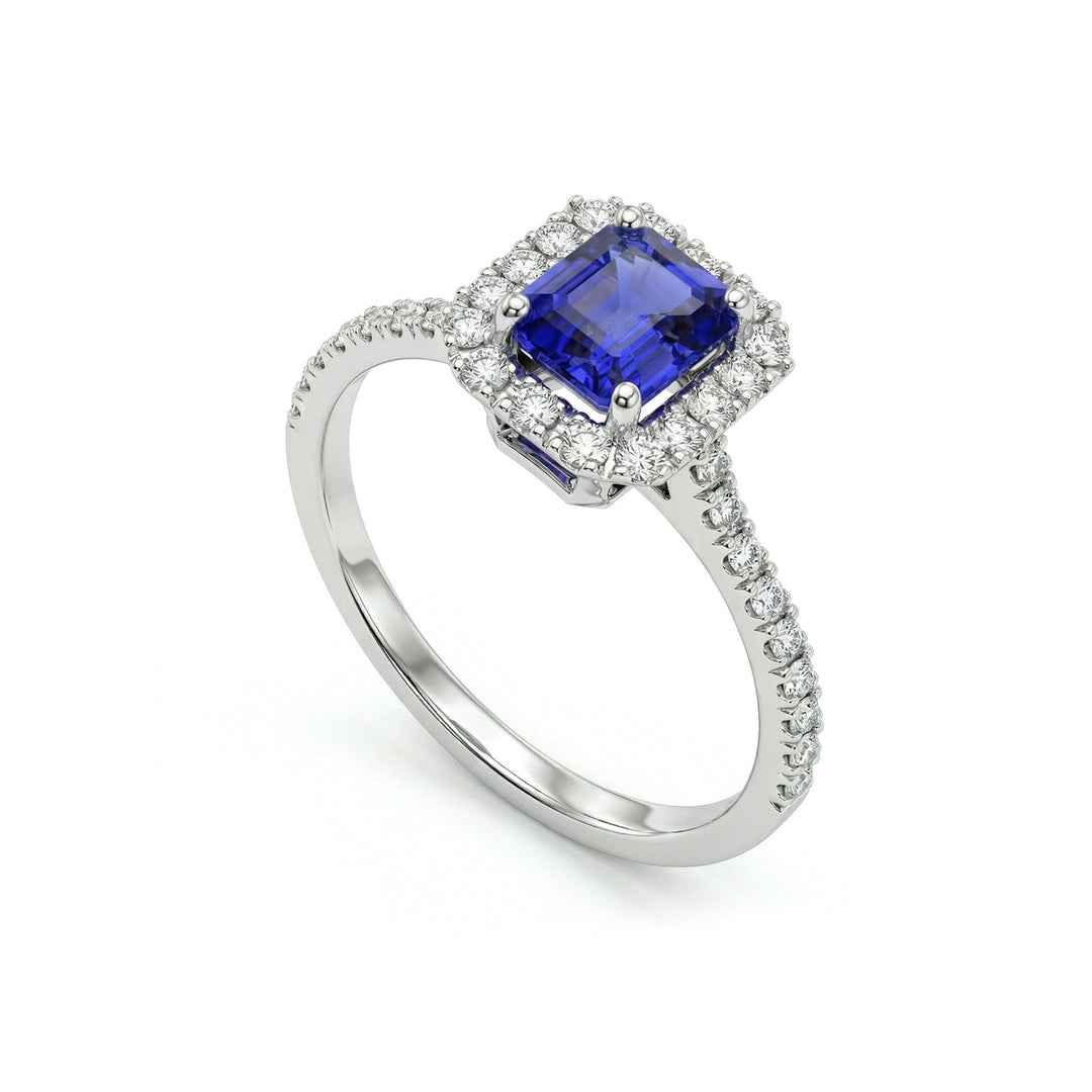 Golay ottekantet tanzanit ring 7x5 og diamanter ACLC072DITZ3-23073110040
