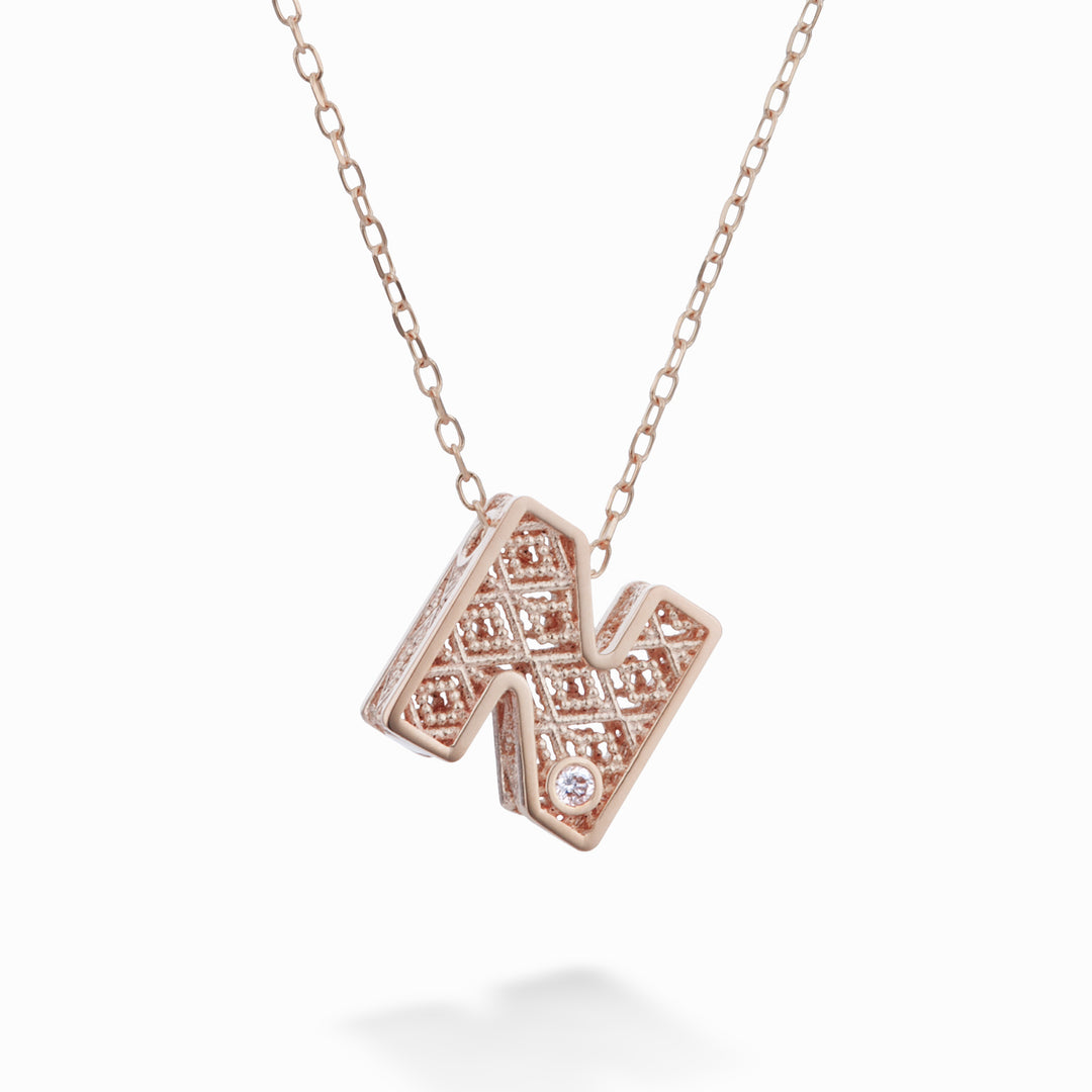 Nihama cl 18k bogstav n rosa guld diam. ct.0,01 NDLETNO3