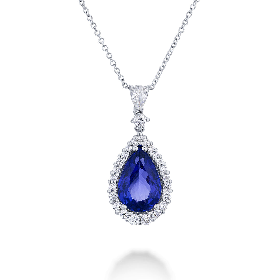 Golay tanzanite halskæde 13x9 dråbe og diamanter med PCL097DITZ1-23095110016