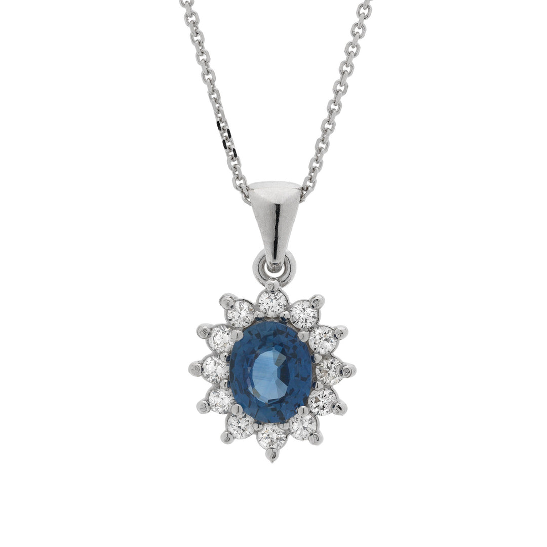 Golay 6x5 oval safir og diamant vedhæng halskæde PCL019WDIZB-22034110084