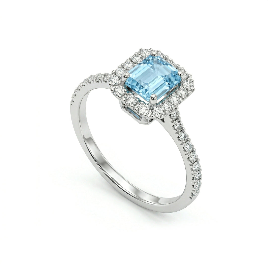 World Diamond Group 6x4 achteckiger Aquamarin- und Diamantring ACLC072DIAQ2-23165110025