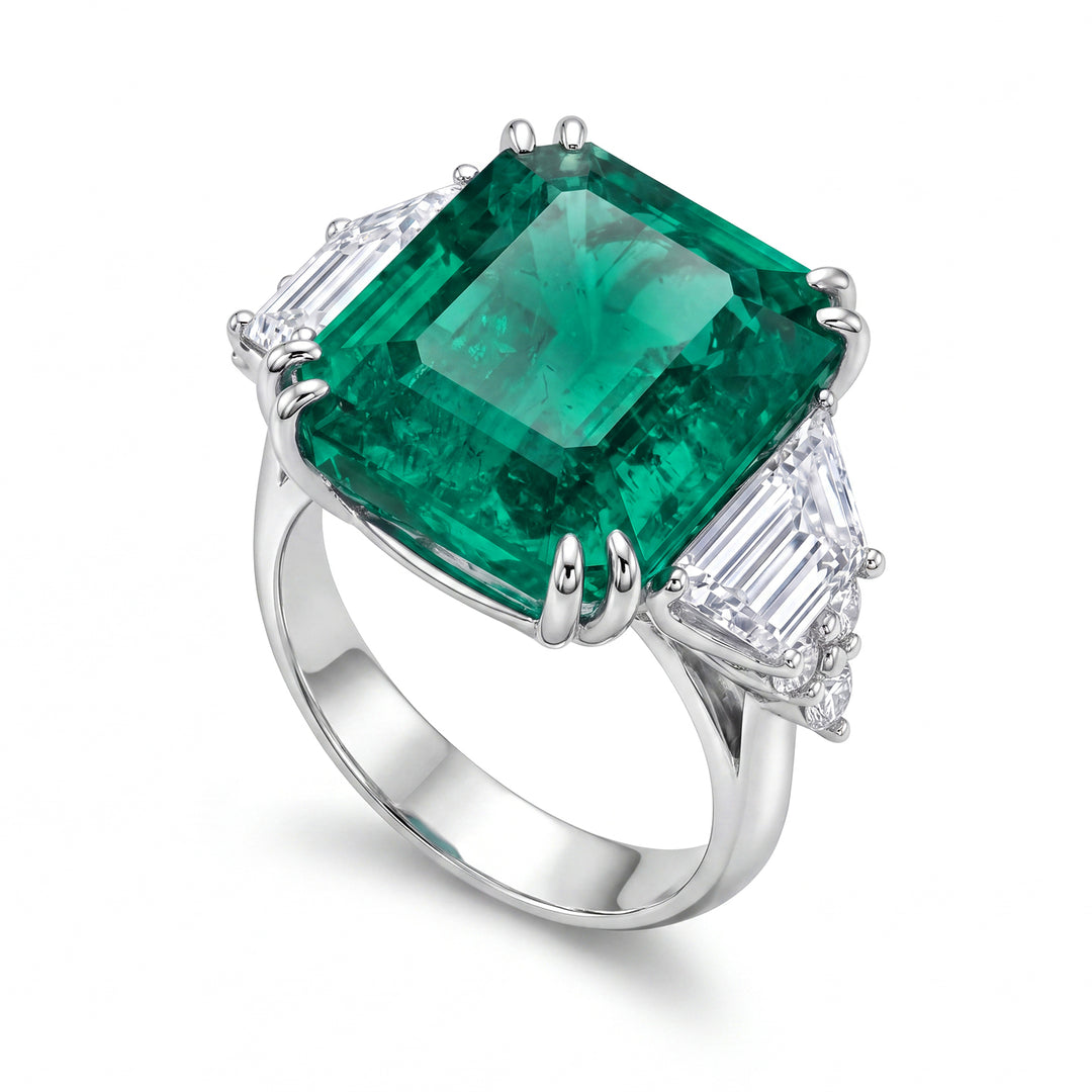 World Diamond Group octagonal emerald ring 11.32 ct 15x12 APU095WDISM-16208110029