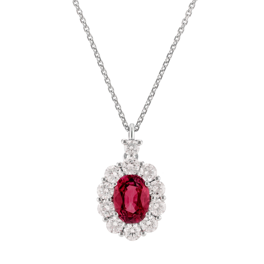 Golay oval rubin halskæde 7x5 og diamant omrids PCL045DIRU1-25317110139