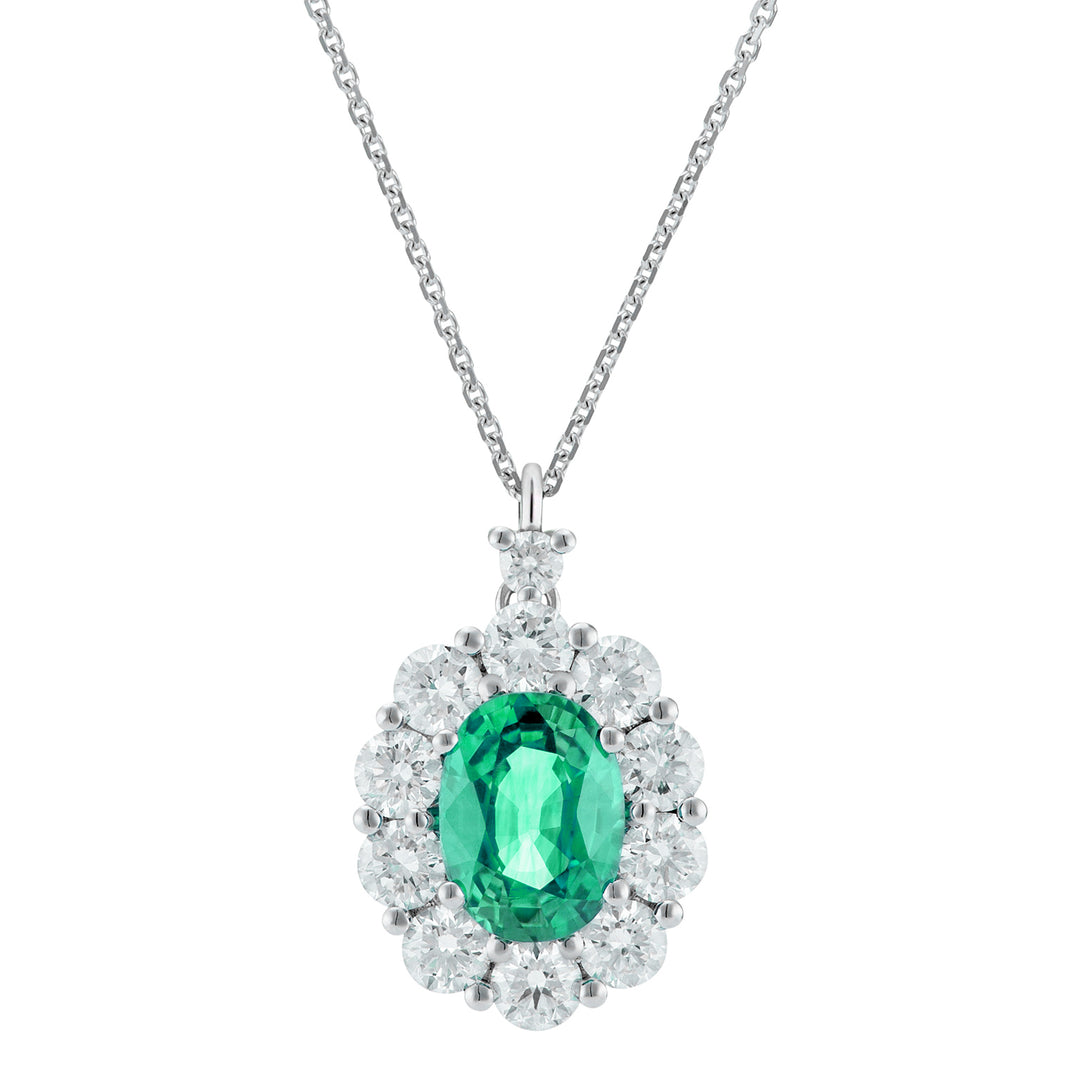 Golay ovalt smaragdhalsband 8x6 och diamantkontur PCL044DISM1-22034110055