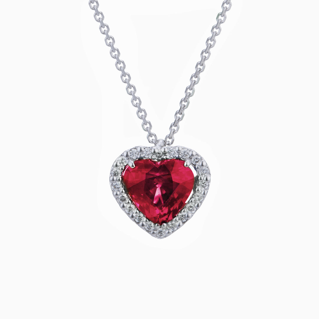 Golay 4x4 hjärta rubin halsband med diamanter PCT003DIRU1B-24346110061