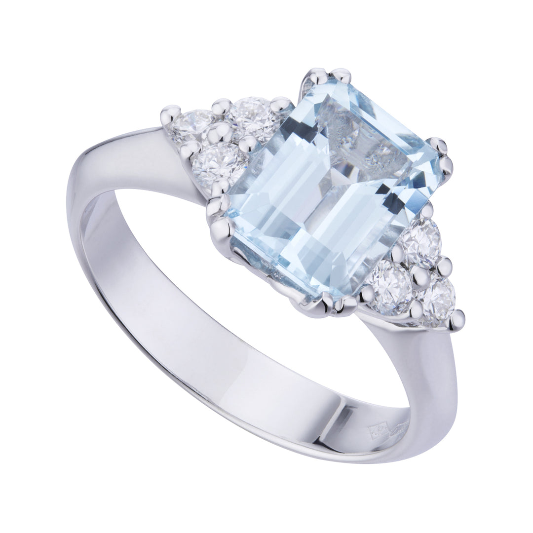 World Diamond Group achteckiger Aquamarinring 10x8 und Lat-Diamanten ACLC059DIAQ4-22188110027