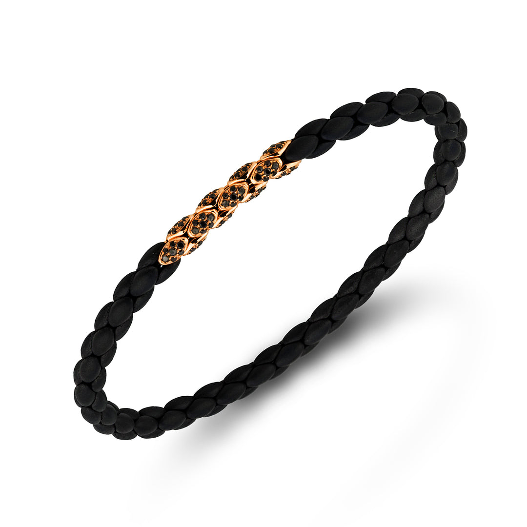Golay black titanium bracelet, with 8 18kt rose gold pavet inserts, herringbone link, 17.5cm GBR032E8O3BKNE-175