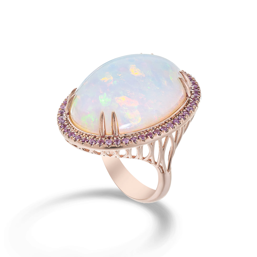 Golay oval cabochon opal ring med lyserøde safirer ACLC011ZPOP-23265110121