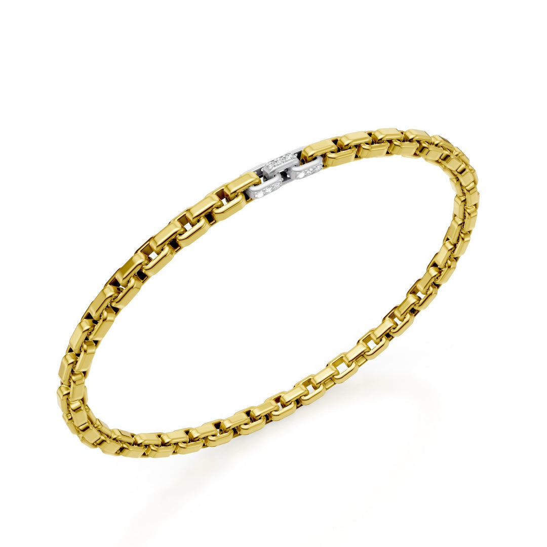 Golay armband i 9 karat gult guld, med 3 stenlagda platinainsatser, fyrkantig länk, 18 cm GBR033E3R1PTDIL-180