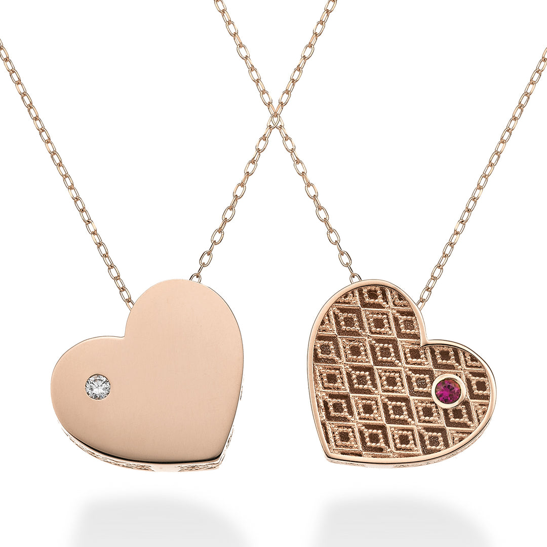 Mikiko cl 18k large heart one side polished rose gold diam. 0.01 ct ruby 0.01 ct MDCUOREGLO3