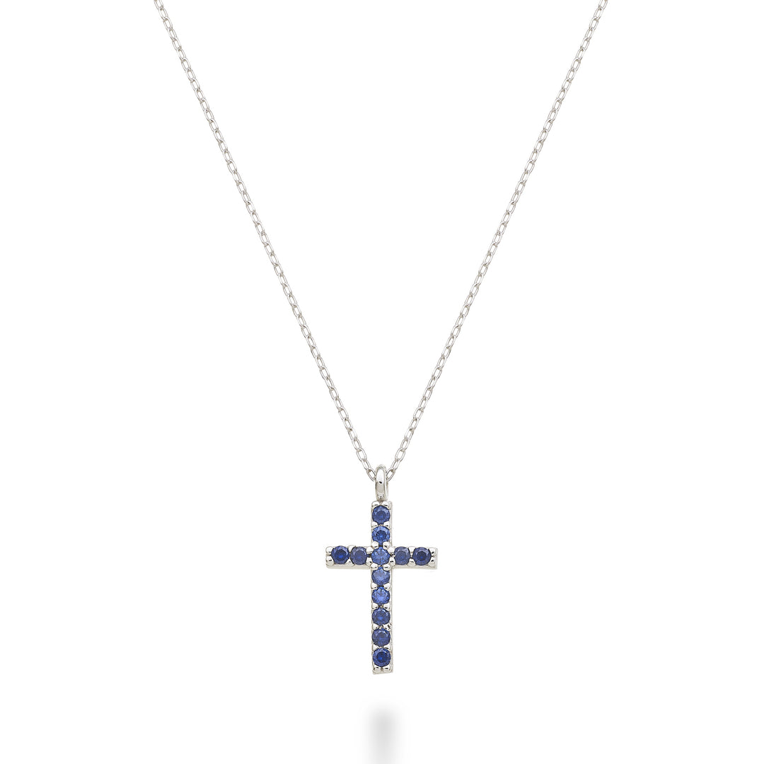 Nihama cl 18k korsstorlek 3 (1,4 cm) vitguld med 0,15 ct safirer NDCRO3O4ZFR