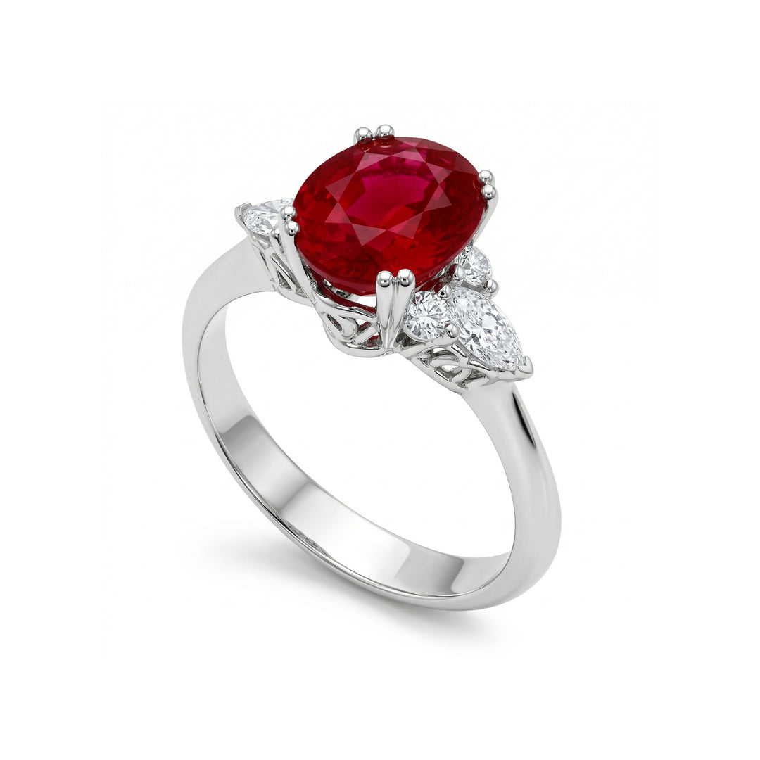 Golay oval rubinring 6x7, runde og marquise diamanter AFD802RU-16209110011