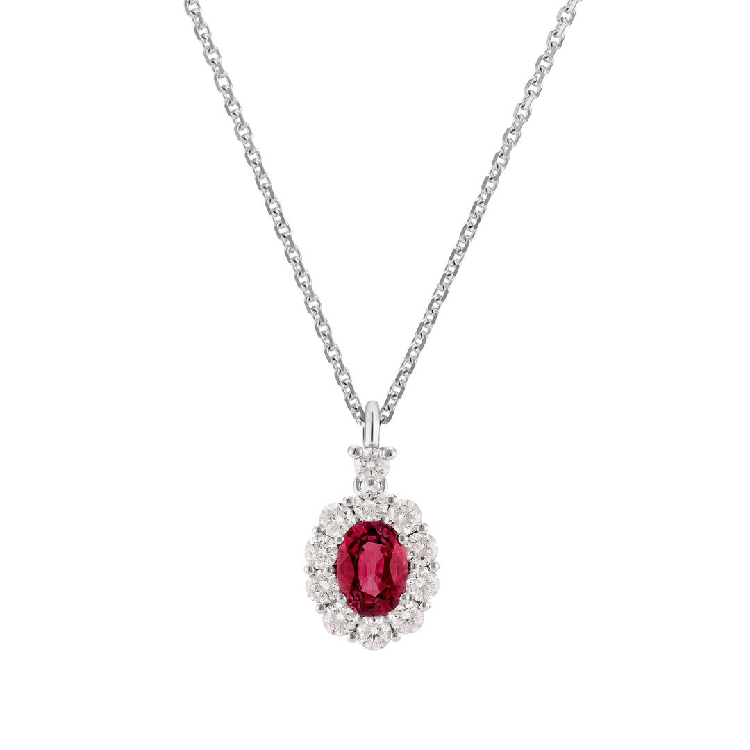 Golay 4x3 oval rubin halskæde, diamanter og bezel PCL041DIRU34-26111110401