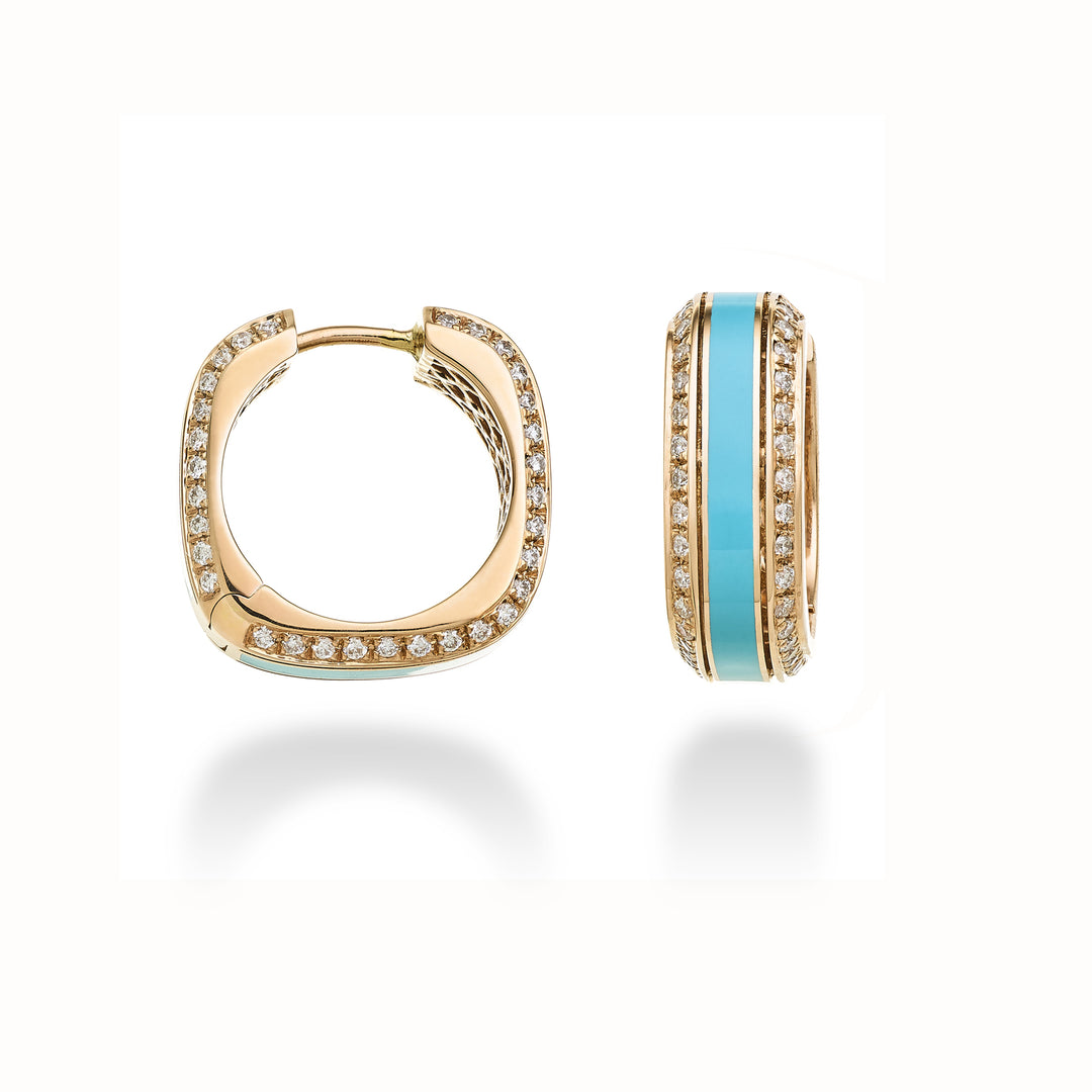 Golay big light cube earrings turquoise enamel and diam OCUBET002DITUR2-23277110068