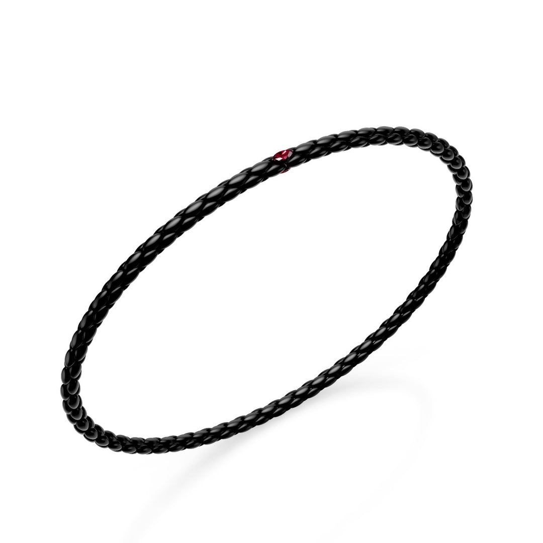 Golay sort titanium armbånd, med sildebensled og hvidguld element med to marquise rubiner 18,5 cm GBR039E1O4RUNE-185