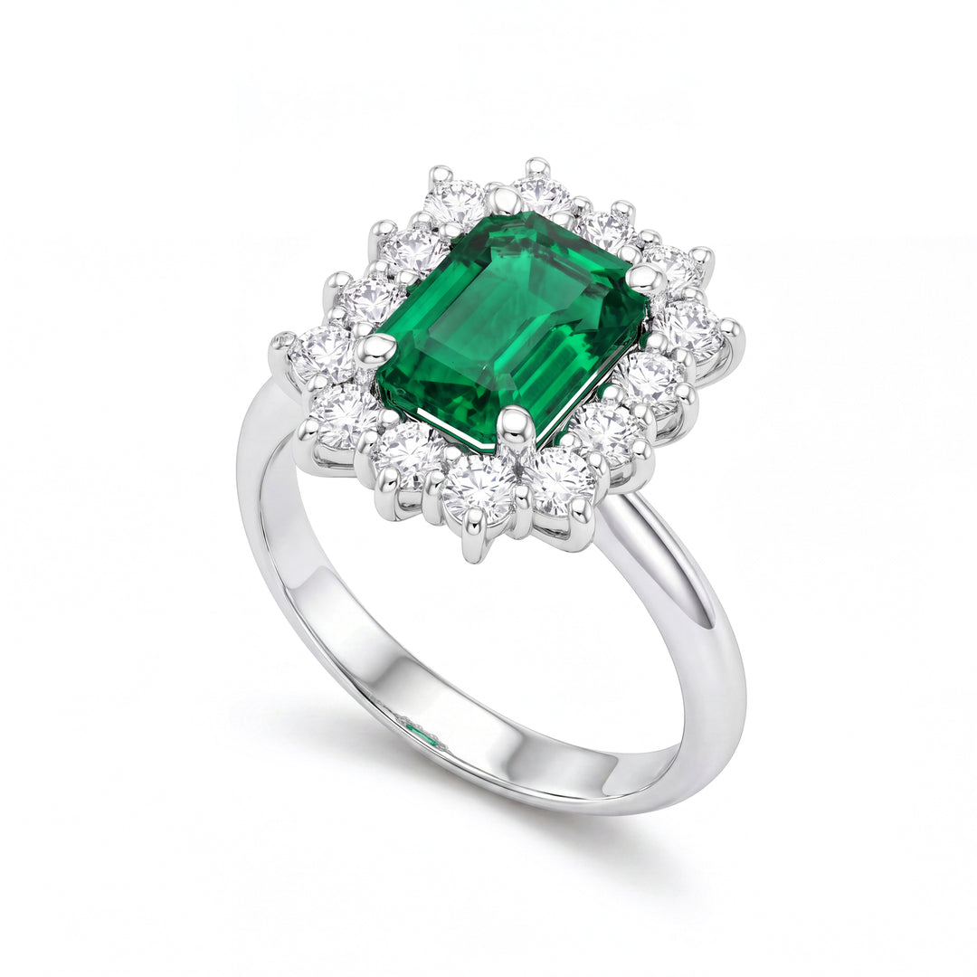 Golay oct emerald ring 8x6 with diamond outline ACLC901DSM86-26163110088