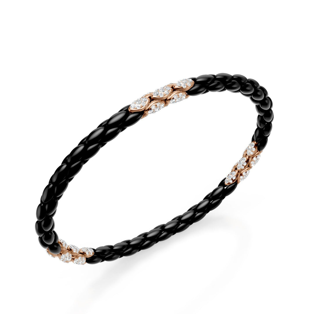 Golay svart titanarmband, med 15 9kt roséguld pavet-inlägg, fiskbenslänk, 18 cm GBR032E15R3DINE-180