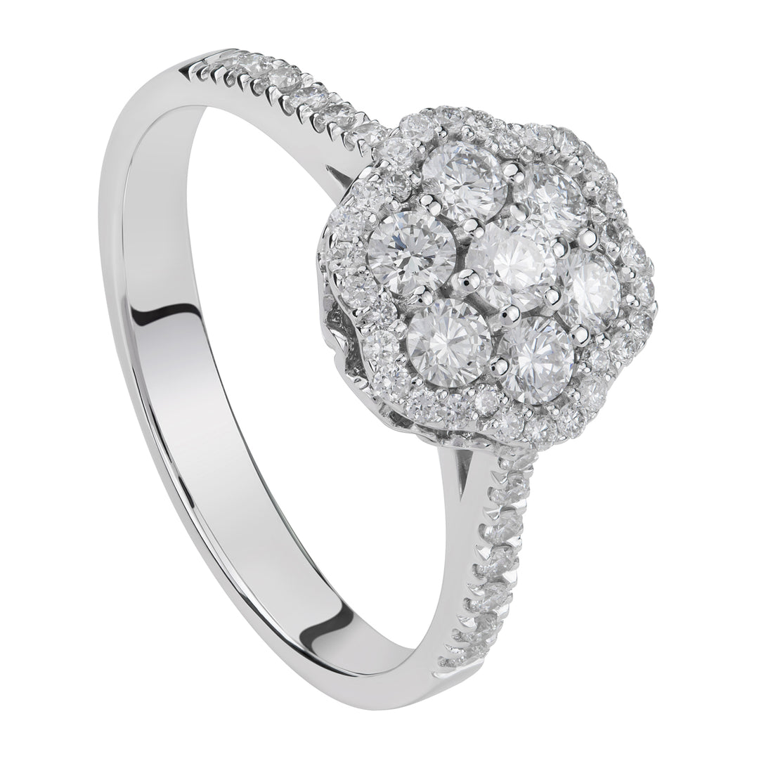 Golay multistone flower ring diam white pave&