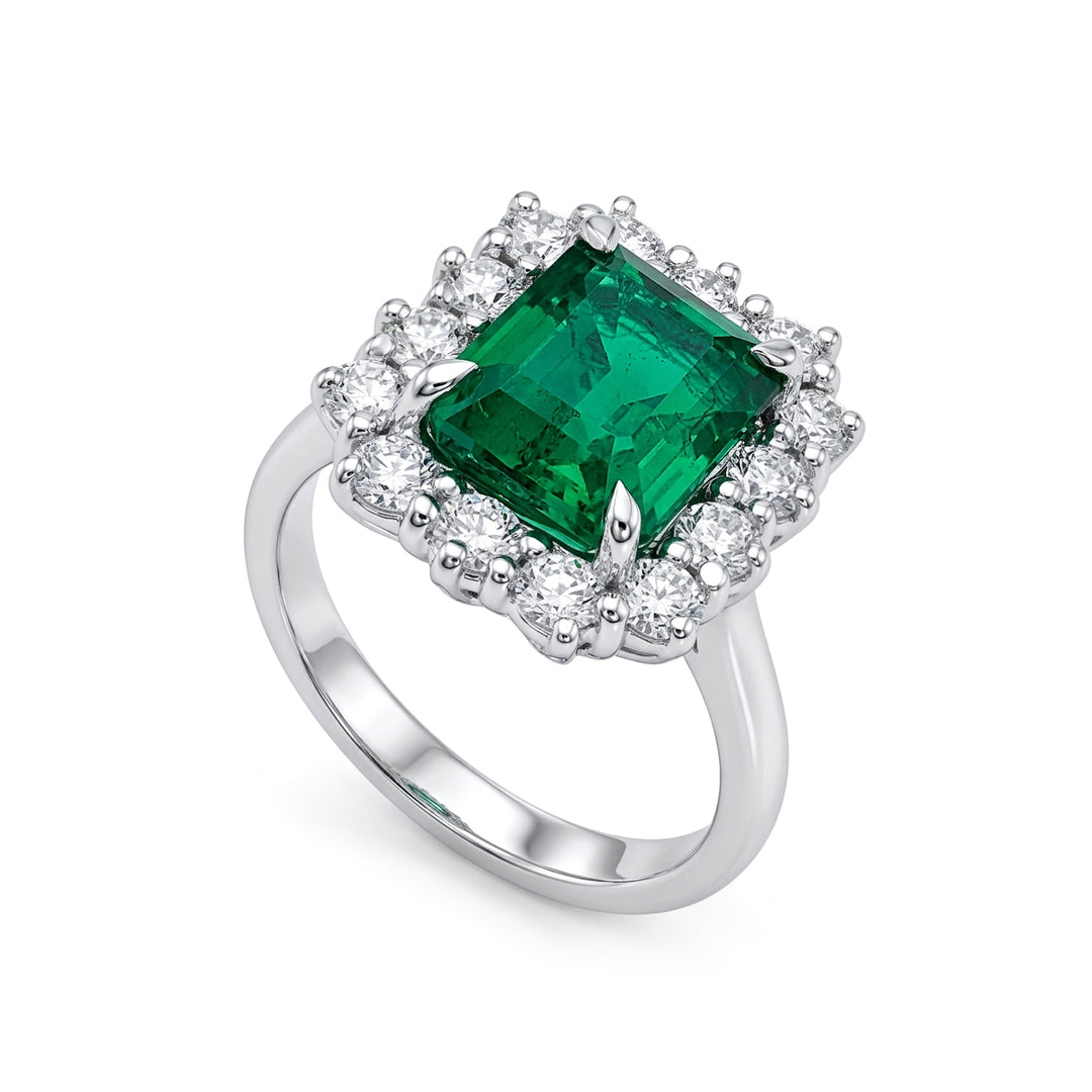 Golay okt smaragd ring 9x7 kontur 14 sten ACLC079DSM97A-26065110111