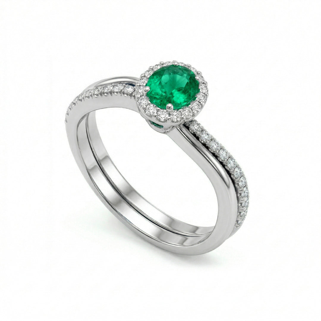 Golay oval smaragd ring og kontur + stilk ACLC054DISM3-19357110016