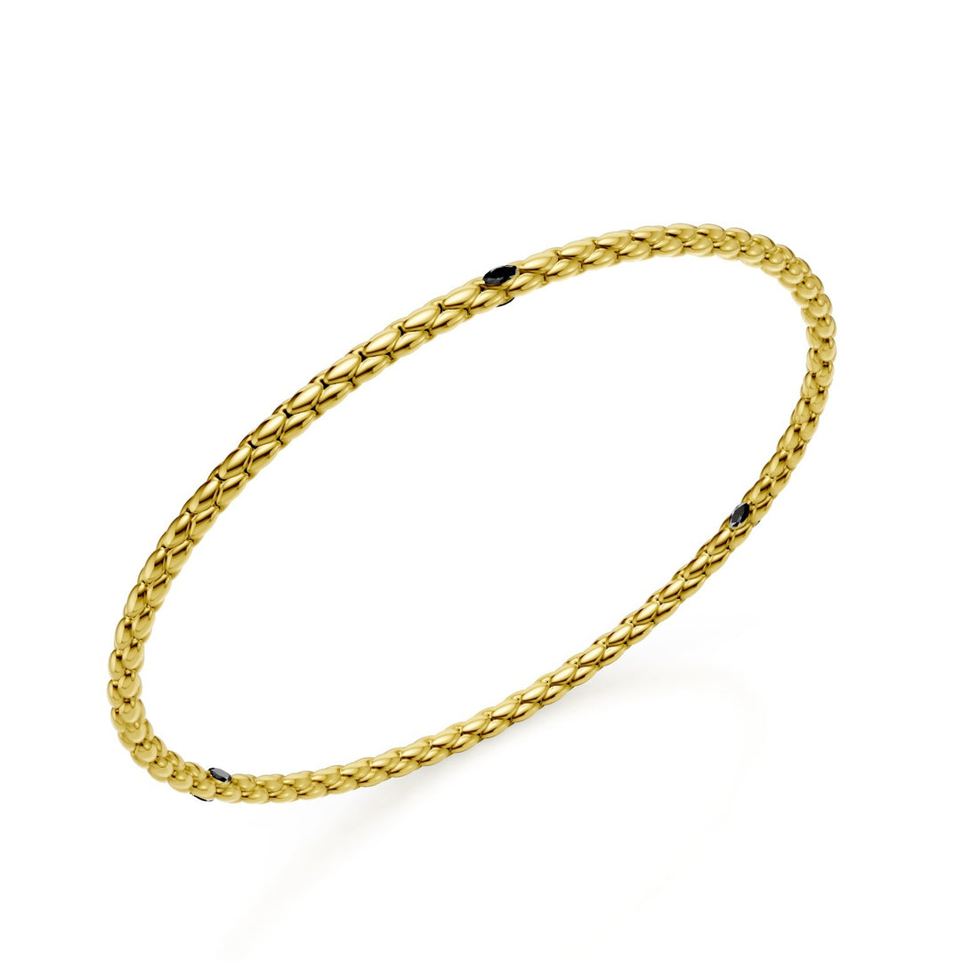 Golay-armband i 9k gult guld, med fiskbenslänk och tre element med två svarta marquise-diamanter vardera 15,5 cm GBR039E3R1BK-155