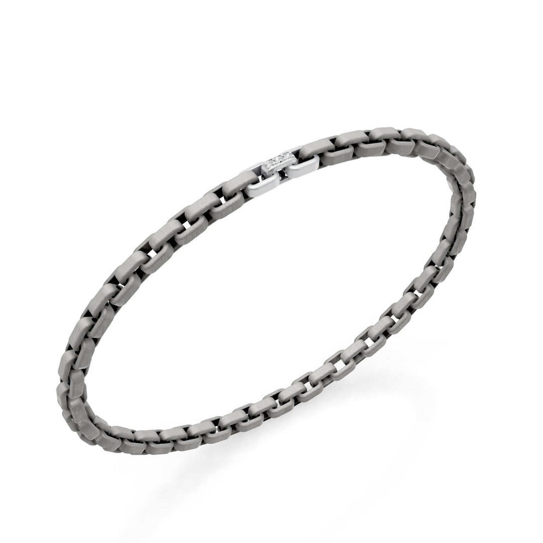 Golay grå titan armband, med 3 platina insatser, varav endast den centrala är satt med diamanter, fyrkantig länk, 18cm GBR033E3APTDIGR-180
