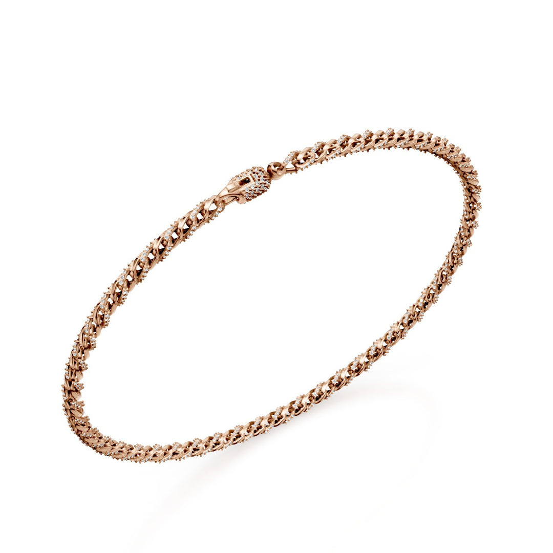 Golay mjukt krökt länkarmband, i 18 karat roséguld, satt med diamanter och asfalterat hummerlås, 18 cm GBR001O3DIBI-180