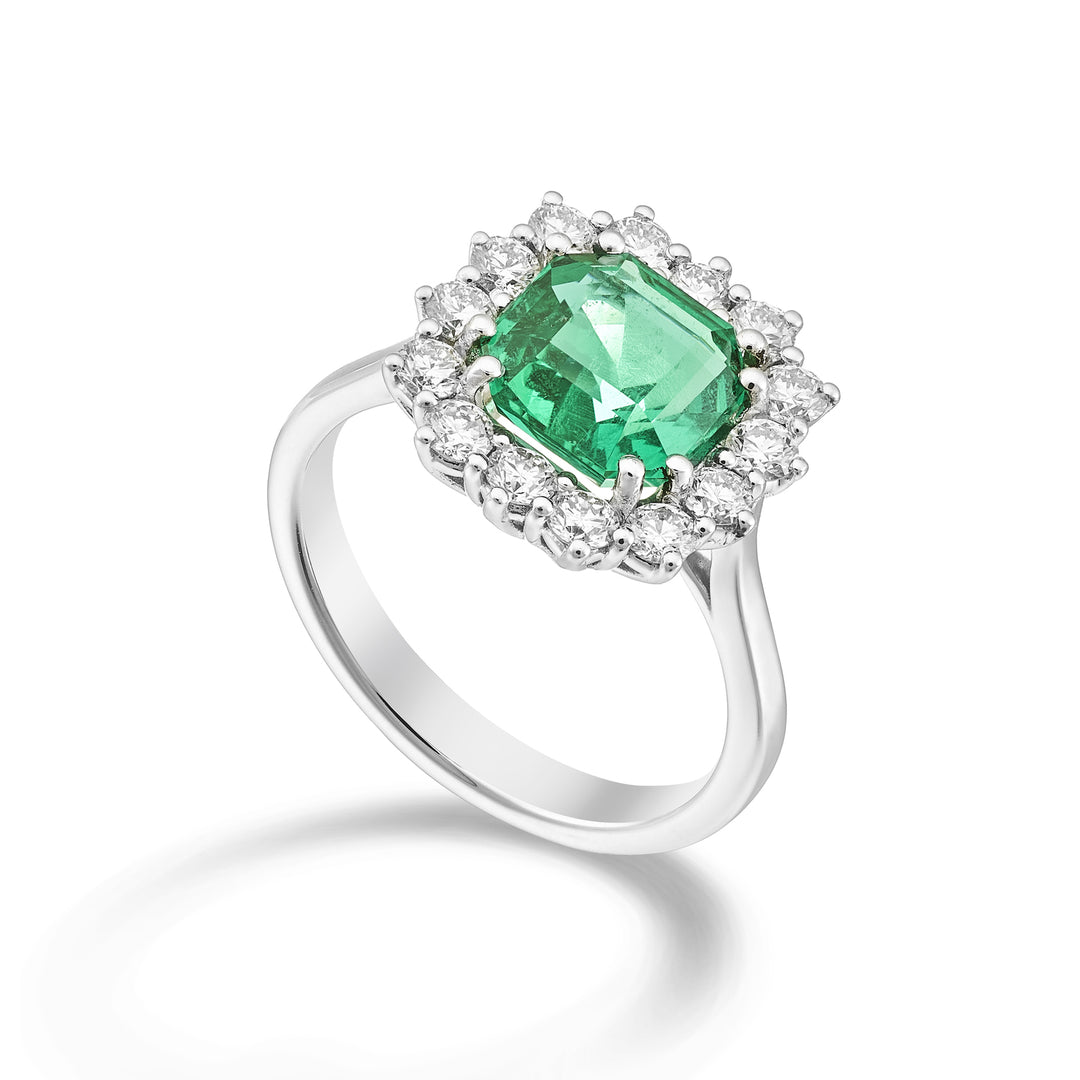 Golay oct emerald ring 8x8 with 14 diamonds outline ACLC771DSM88-25323110235