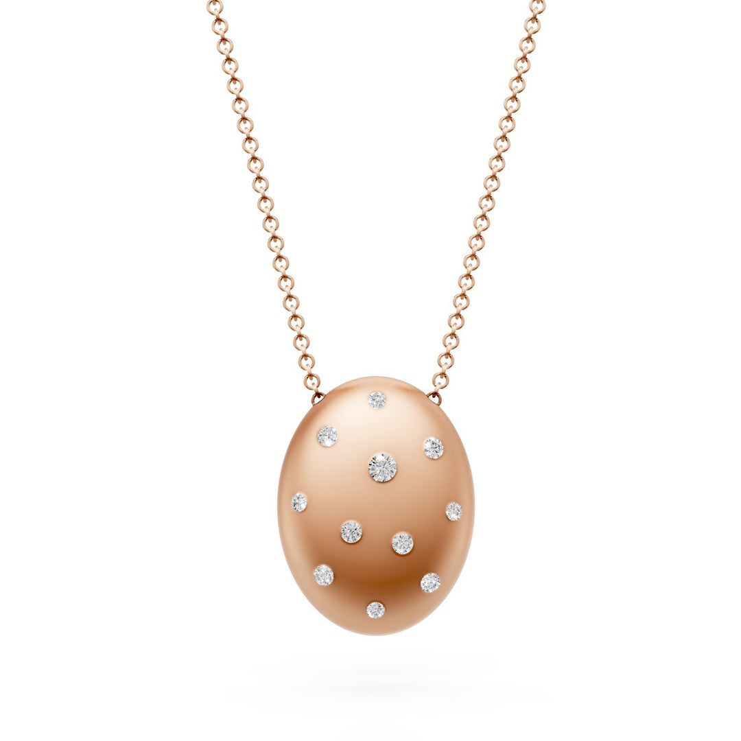 Golay-Halskette mit ovalem Anhänger aus 18 Karat Gold mit verstreuten Diamanten, satinrosa GD009O3DI
