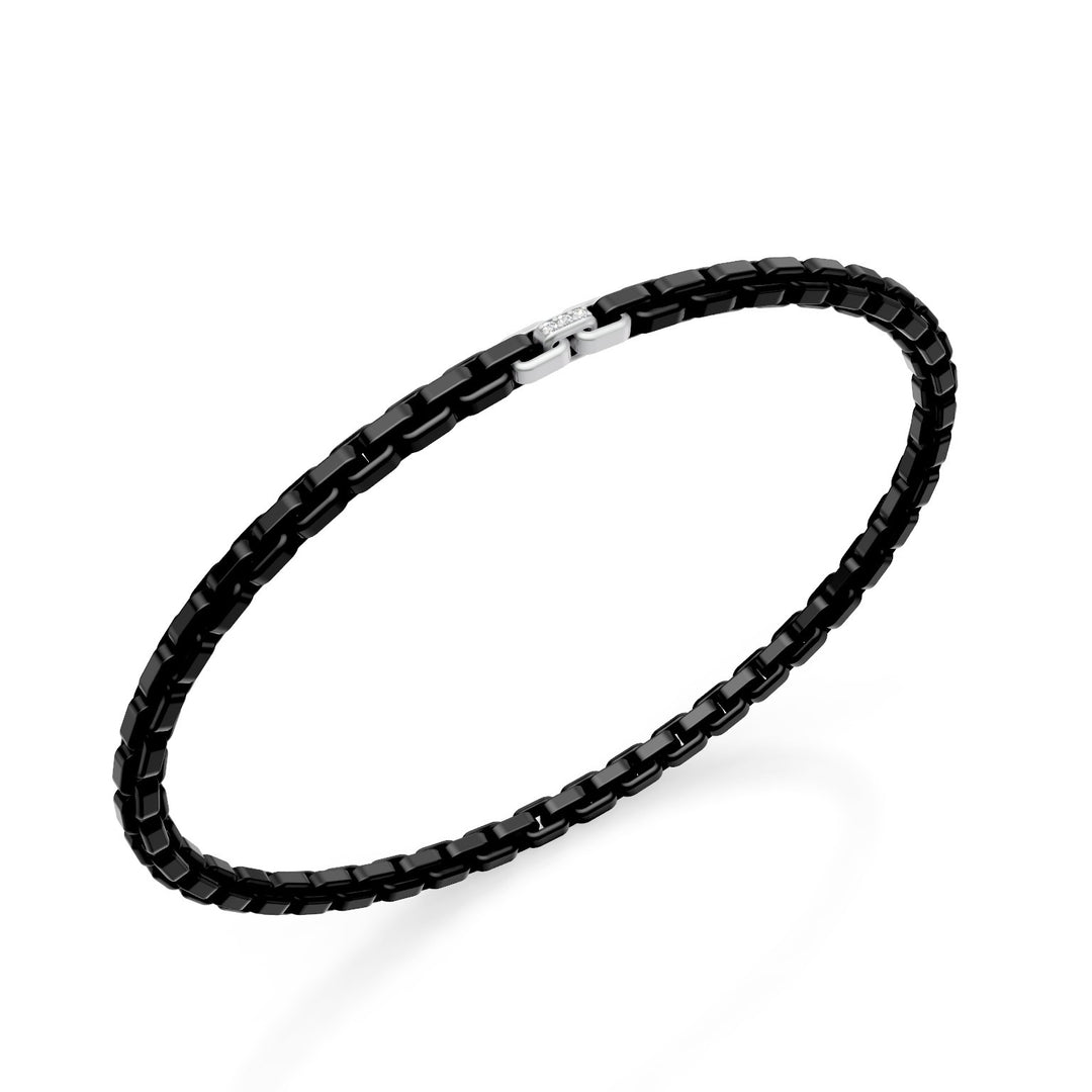 Golay svart titanarmband, med 3 platina-inlägg, varav endast den centrala är satt med diamanter, fyrkantig länk, 18cm GBR033E3APTDINE-180