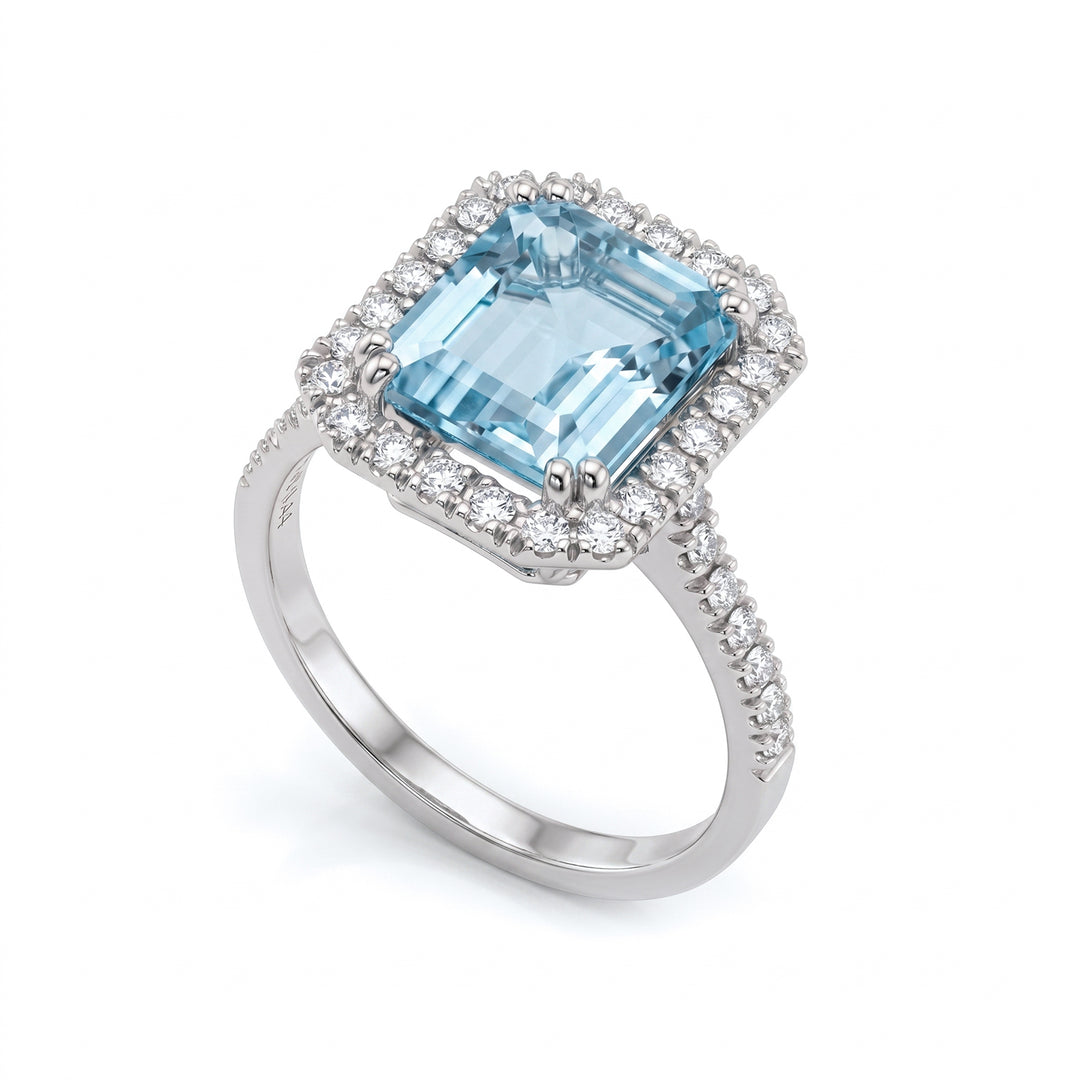 World Diamond Group 10x8 åttakantig akvamarin och diamantring ACLC072DIAQ6-23080110063