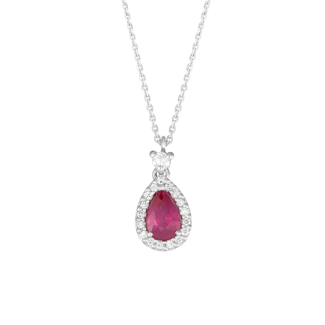 Golay-Halskette mit Rubin-Tropfenanhänger 6x4 und Diamanten PCL031DIRU-22283110076
