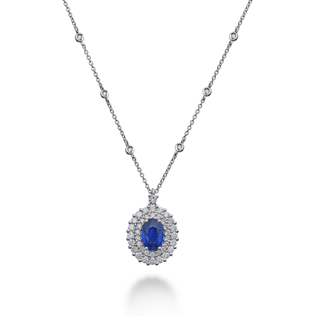 Golay 8x6 oval safir halskæde med dobbelt kontur PCL128DIZB68-22343110078