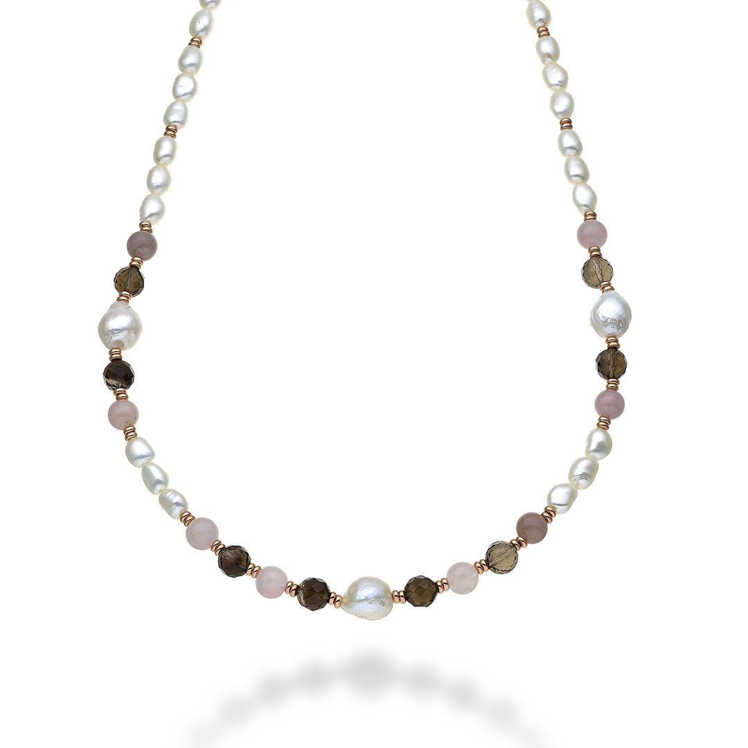 Mikiko cl ag925 fw bar 6/7 nucl.11/12 pink opal and smoky quartz 8mm 60 cm MC7133A3QUARZOFUME