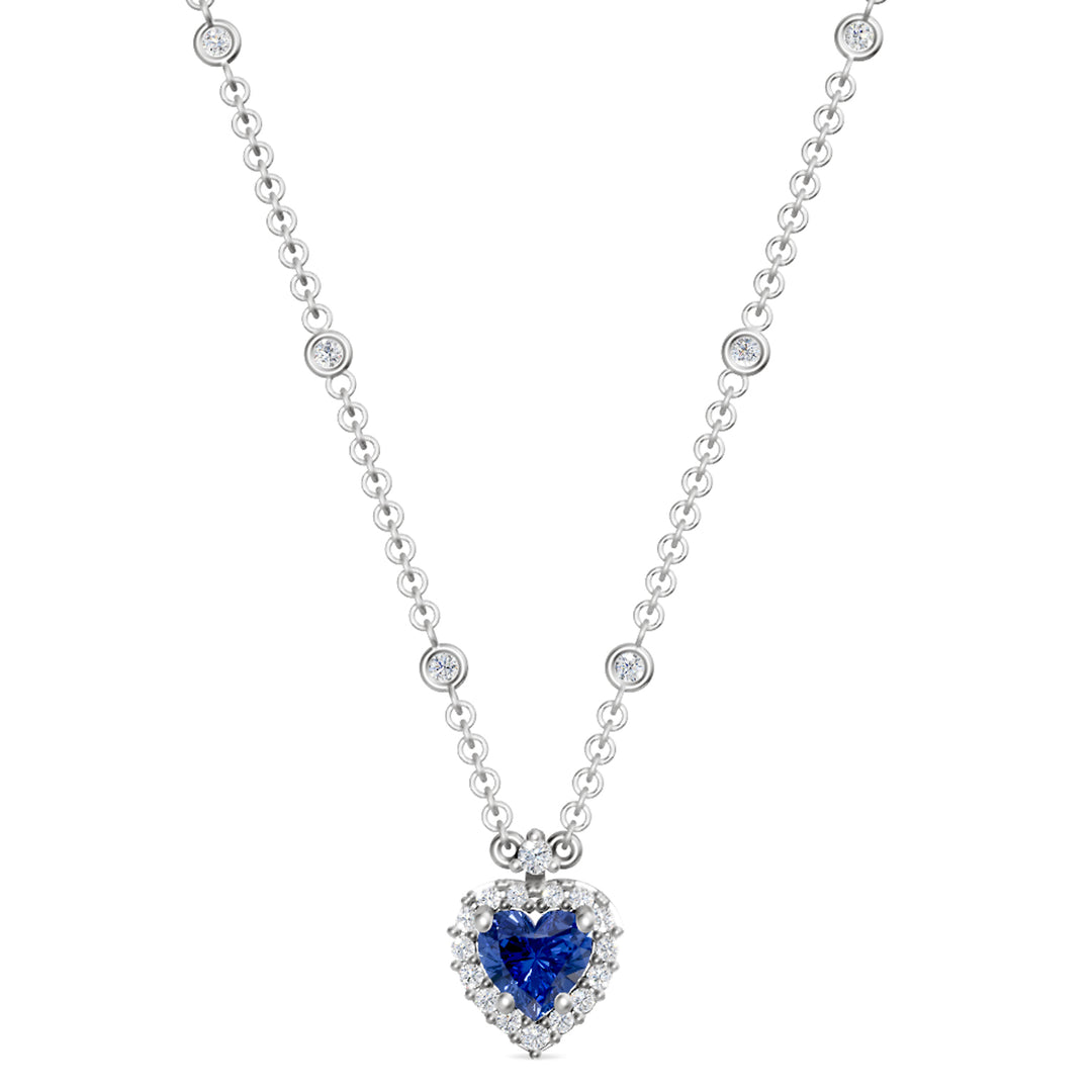 Golay 5x5 hjärta safir halsband med diamantkontur GCLC578DZB55-24318110015