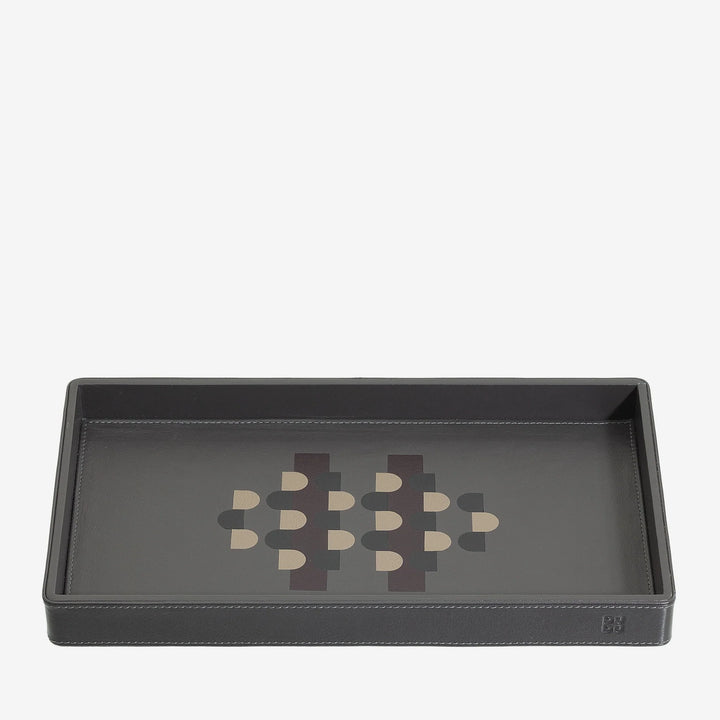 DUDU Förvaringsbricka i trä täckt av äkta läder, heminredningsbricka, 27 x 15 cm, hemdesigntillbehör