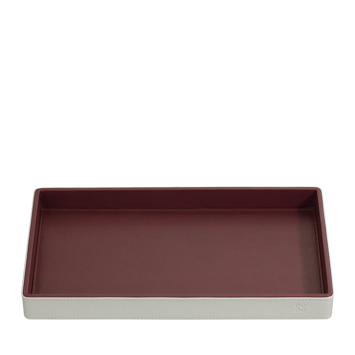 DUDU wooden storage tray covered in real leather, decorative tray for the house, 27 x 15 cm, home design accessory