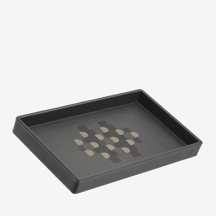 DUDU Förvaringsbricka i trä täckt av äkta läder, heminredningsbricka, 27 x 15 cm, hemdesigntillbehör