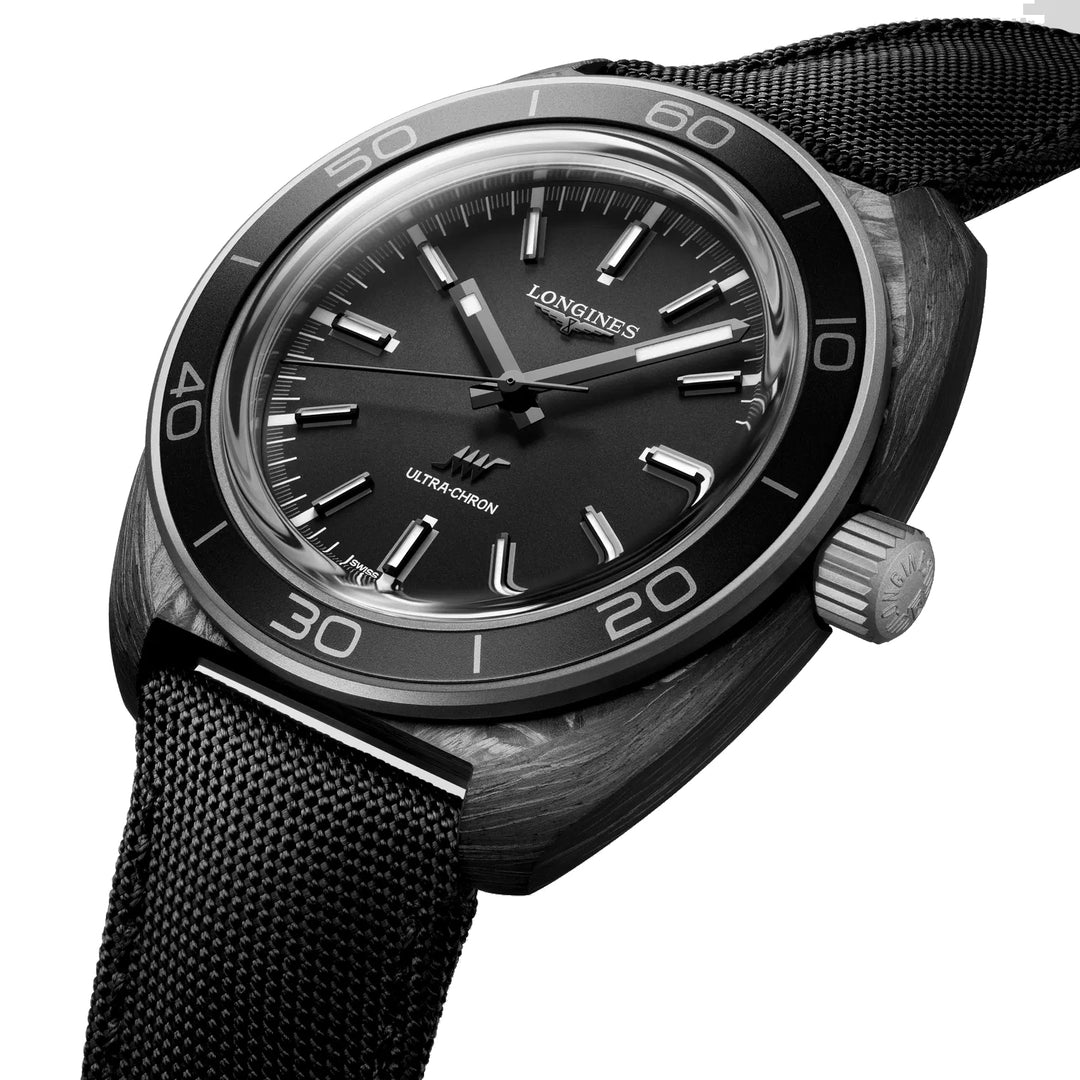 Longines Ultra -kron kulstof 43 mm ur Antracit Automatisk titanium og carbon L2.839.4.52.2