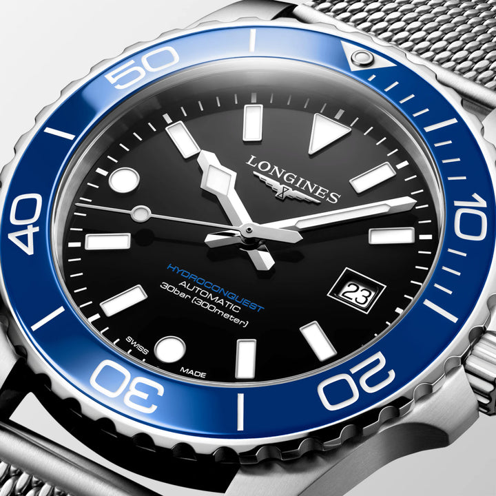 Longines Hydroconquest 39mm sort automatisk stålur L3.779.4.90.6