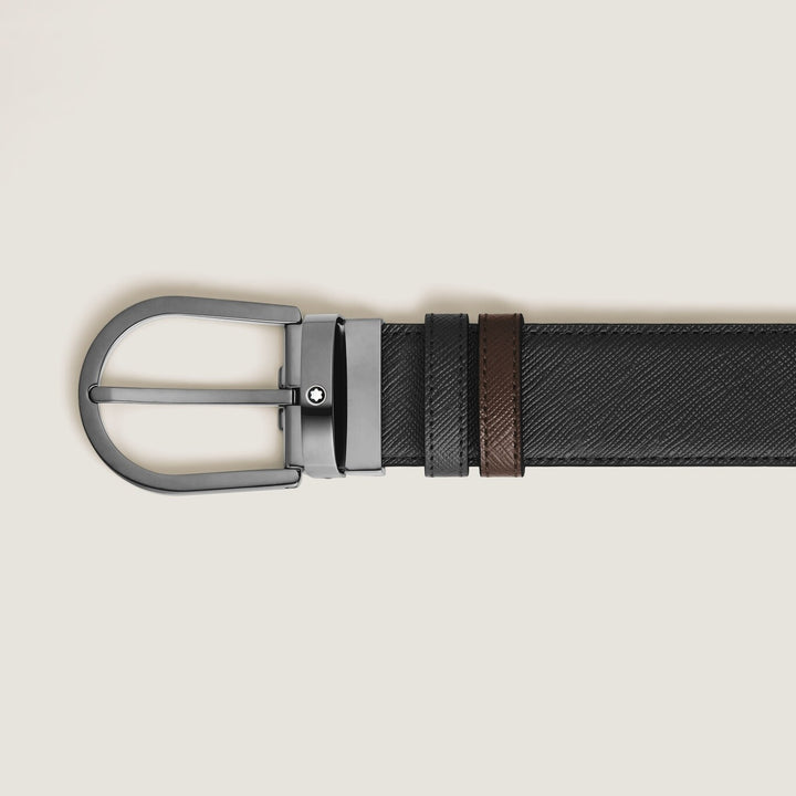 Montblanc vendbart bælte i sort/brunt Sartorial læder 35 mm 222357