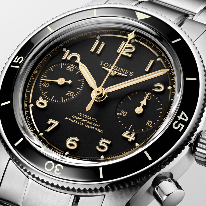 Longines ur Spirit Pilot Flyback 72.6 39.5mm sort manuelt stål L3.721.4.53.6