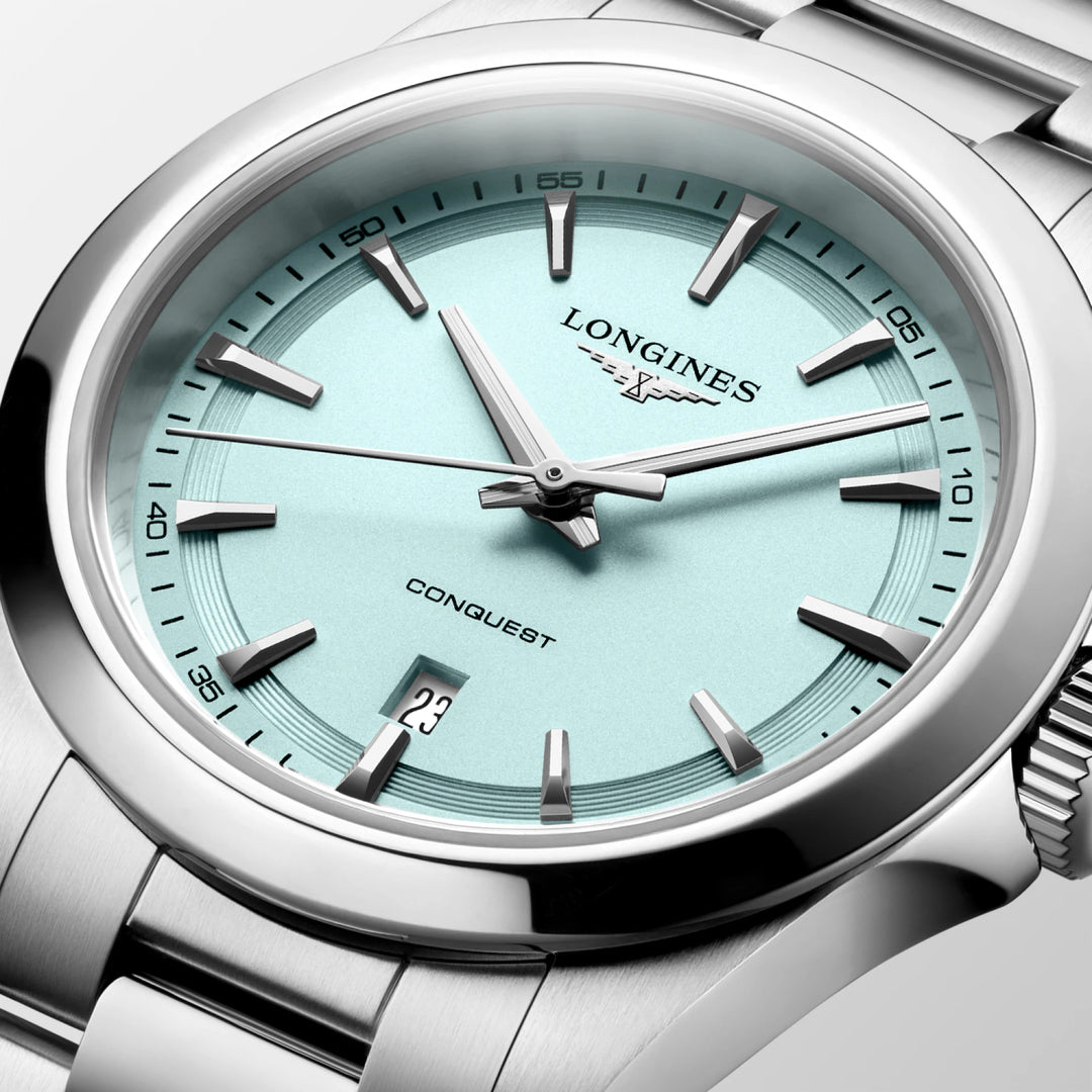 Longines Conquest ur 30 mm mintblåt kvartsstål L3.350.4.92.6