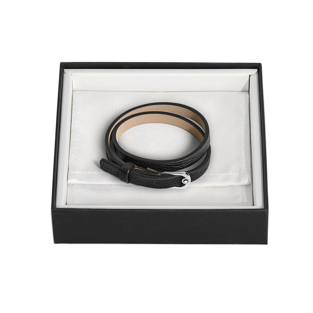 Montblanc justerbart Horseshoe læder armbånd med sort korn 222738