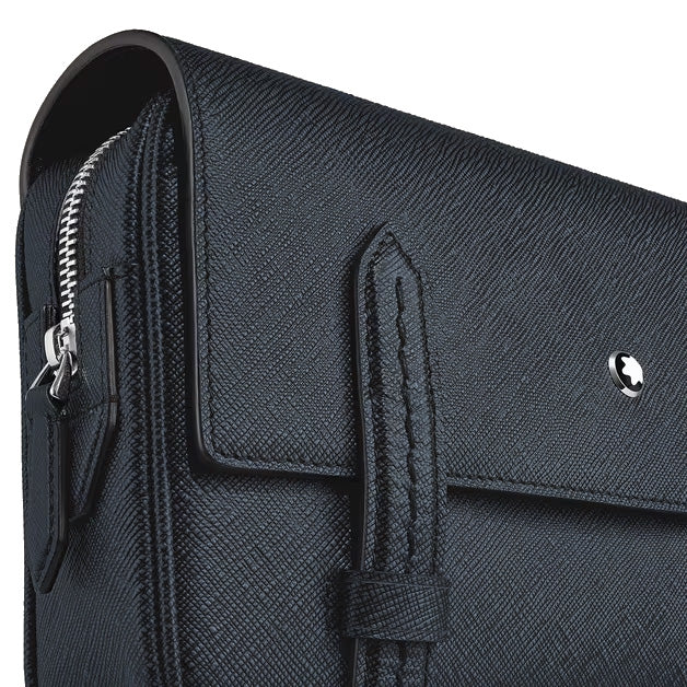 Montblanc blaue Tweed Sartorial Leder-Umhängetasche 220423