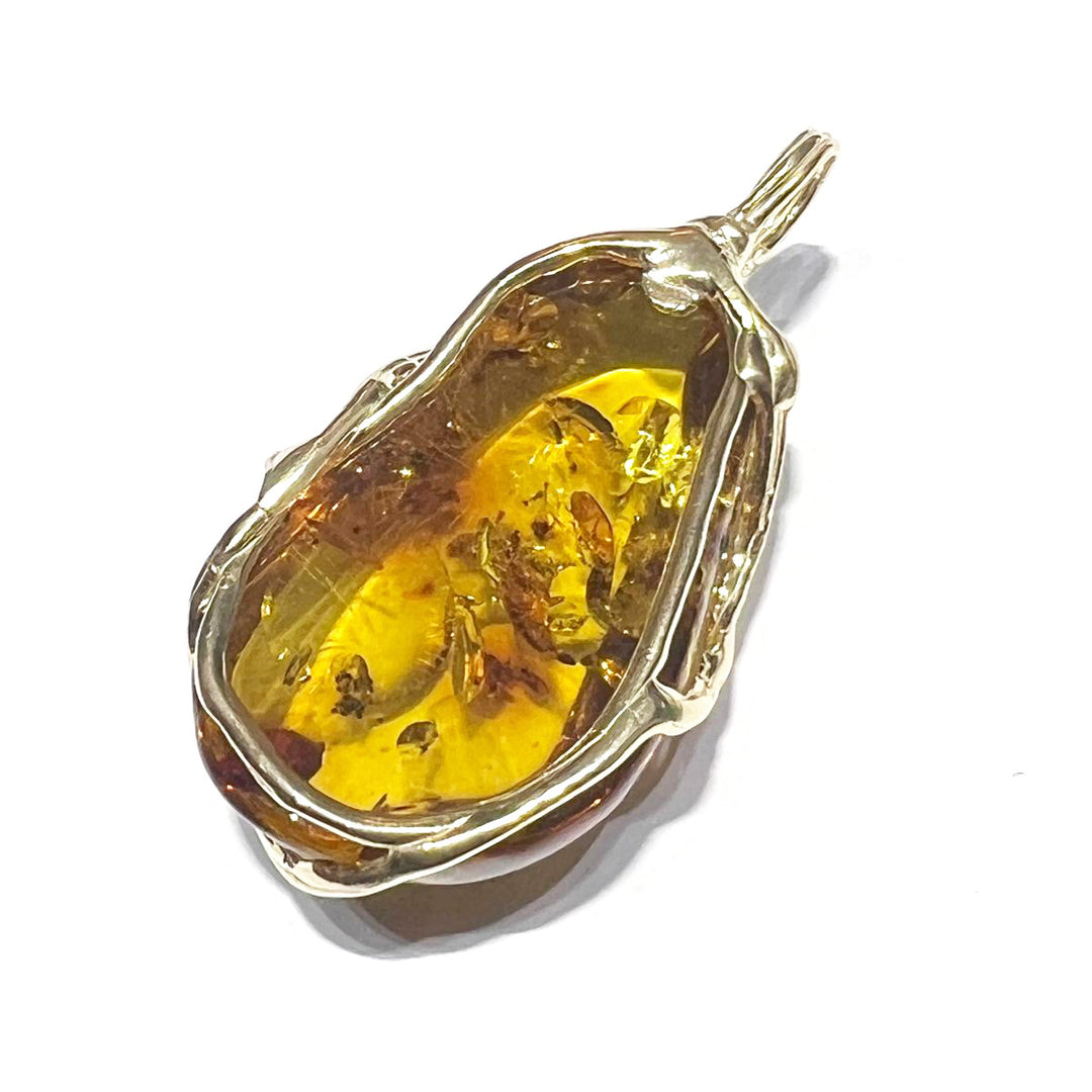 Capodagli Amber pendant, 925 silver setting, yellow gold PVD finish AC 00358