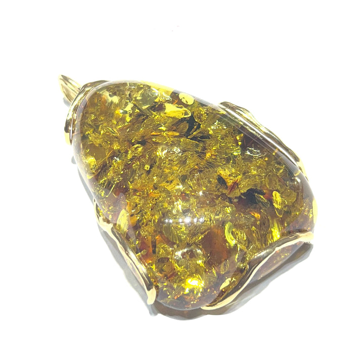Capodagli Amber pendant, 925 silver setting, yellow gold PVD finish AC 00271