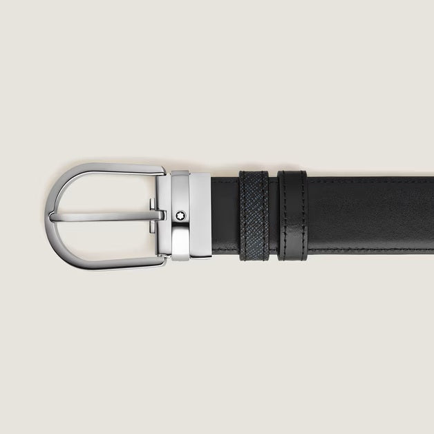 Montblanc vendbart bælte Hestesko 35 mm Sartorial læder tweedblå 198572
