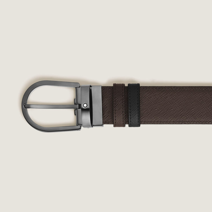 Montblanc vendbart bælte i sort/brunt Sartorial læder 35 mm 222357