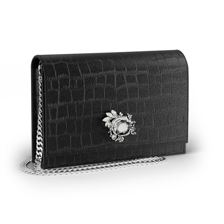 Giovanni Raspini jungle clutch bag croco leather black bronzewhite L0027